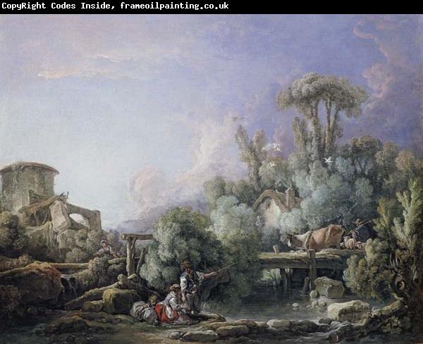 Francois Boucher Landscape with a Young Fisherman